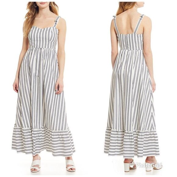 Gianni Bini Dresses & Skirts - GIANNI BINI Striped Maxi Dress Sleeveless Tiered Prairie Ivory Navy Size 2 4 New